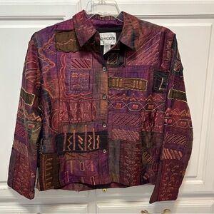 Chico’s Silk Patchwork Colorful Lightweight Lined Jacket Size Large Chico’s 2